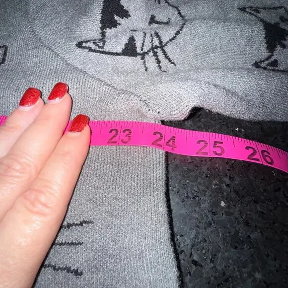 NEW ANTHROPOLOGIE CALLIGRAPHIE GREY SWEATER BLACK CAT FACE PRINT ALL OVER SZ 1X - Picture 8 of 9